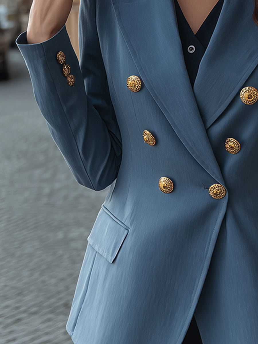Double-Breasted Faux Denim Tailored Blazer