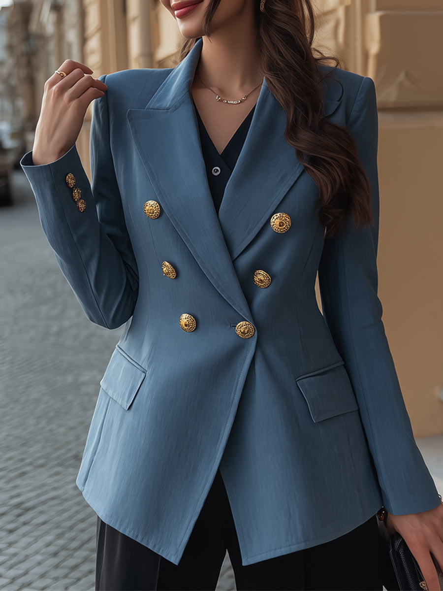 Double-Breasted Faux Denim Tailored Blazer