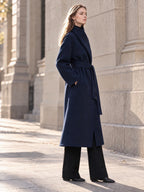 Women's Belted Wrap Wool Coat - Oversized Collar Long Trench