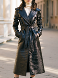 Croc Embossed Faux Leather Notched Lapel Coat