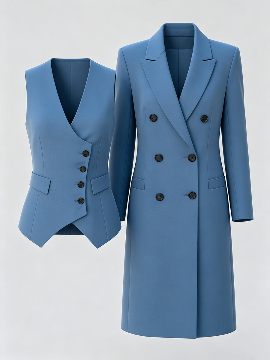 Two-Piece Lightweight Trench Coat And Asymmetrical Vest Set