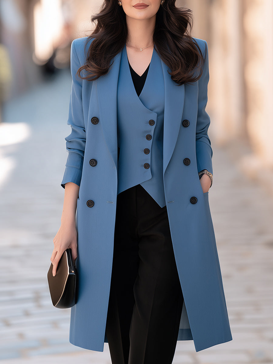 Two-Piece Lightweight Trench Coat And Asymmetrical Vest Set