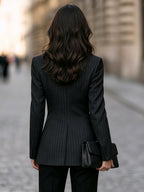Collarless Single-Breasted Pinstripe Tailored Blazer