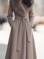 Faux Fur Shawl-Collar Belted Wool Fit-and-Flare Maxi Coat