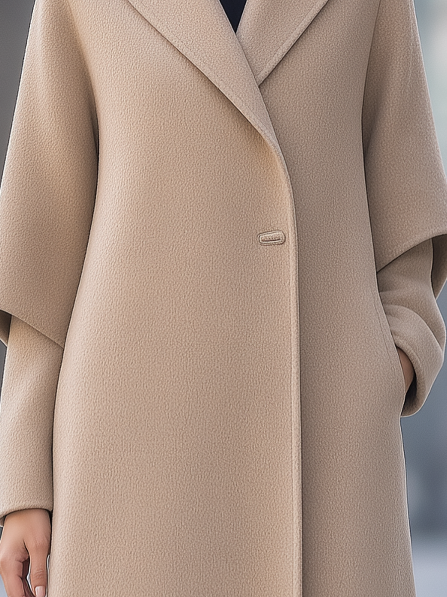 Wool Notched-Lapel Single-Button A-Line Longline Maxi Coat