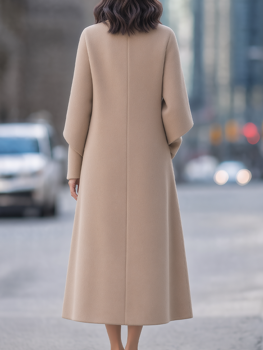 Wool Notched-Lapel Single-Button A-Line Longline Maxi Coat