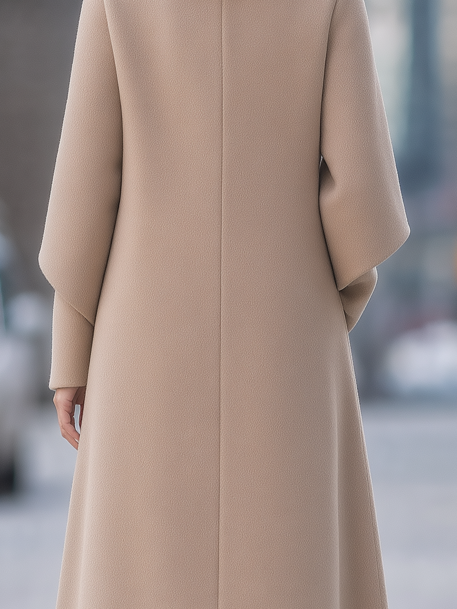 Wool Notched-Lapel Single-Button A-Line Longline Maxi Coat