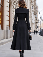 Oversized Collar Belted Zip-Front Coat Dress