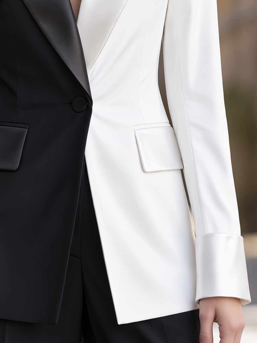 Elegant Two-Tone Contrast Single Button Tailored Blazer