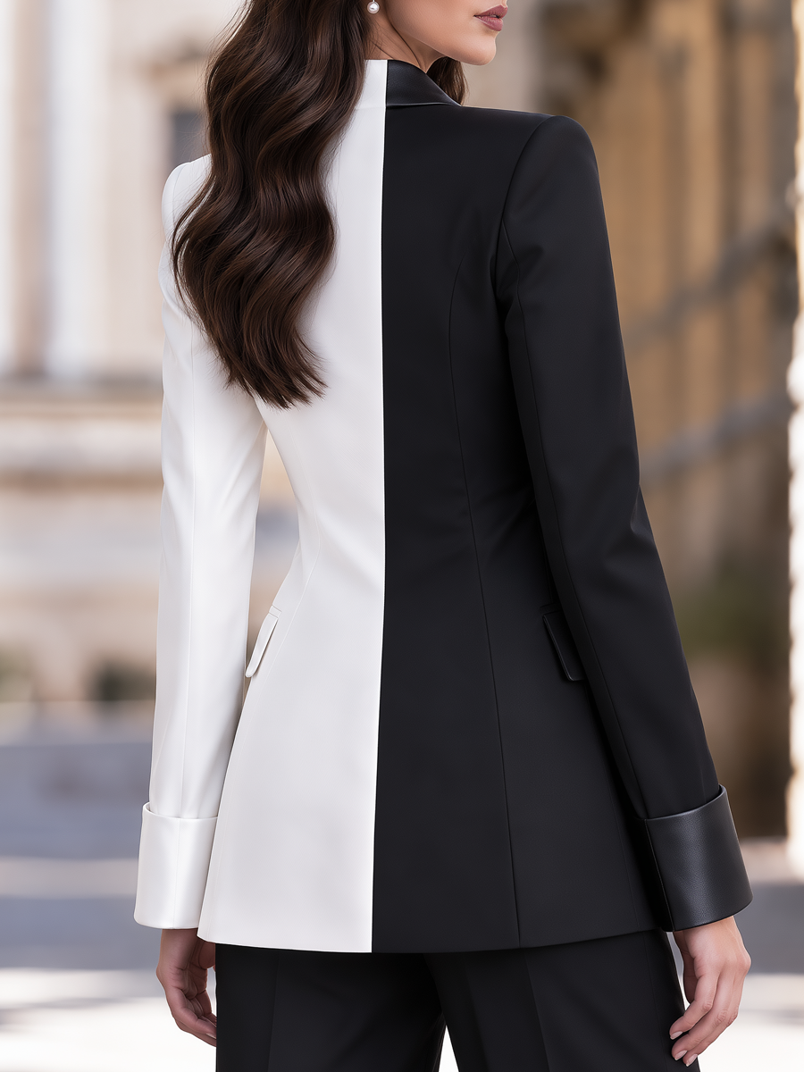 Elegant Two-Tone Contrast Single Button Tailored Blazer