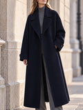 Oversized Long Wool Blend Coat with Notched Lapel