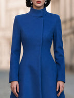Sculpted High-Neck A-Line Midi Coat