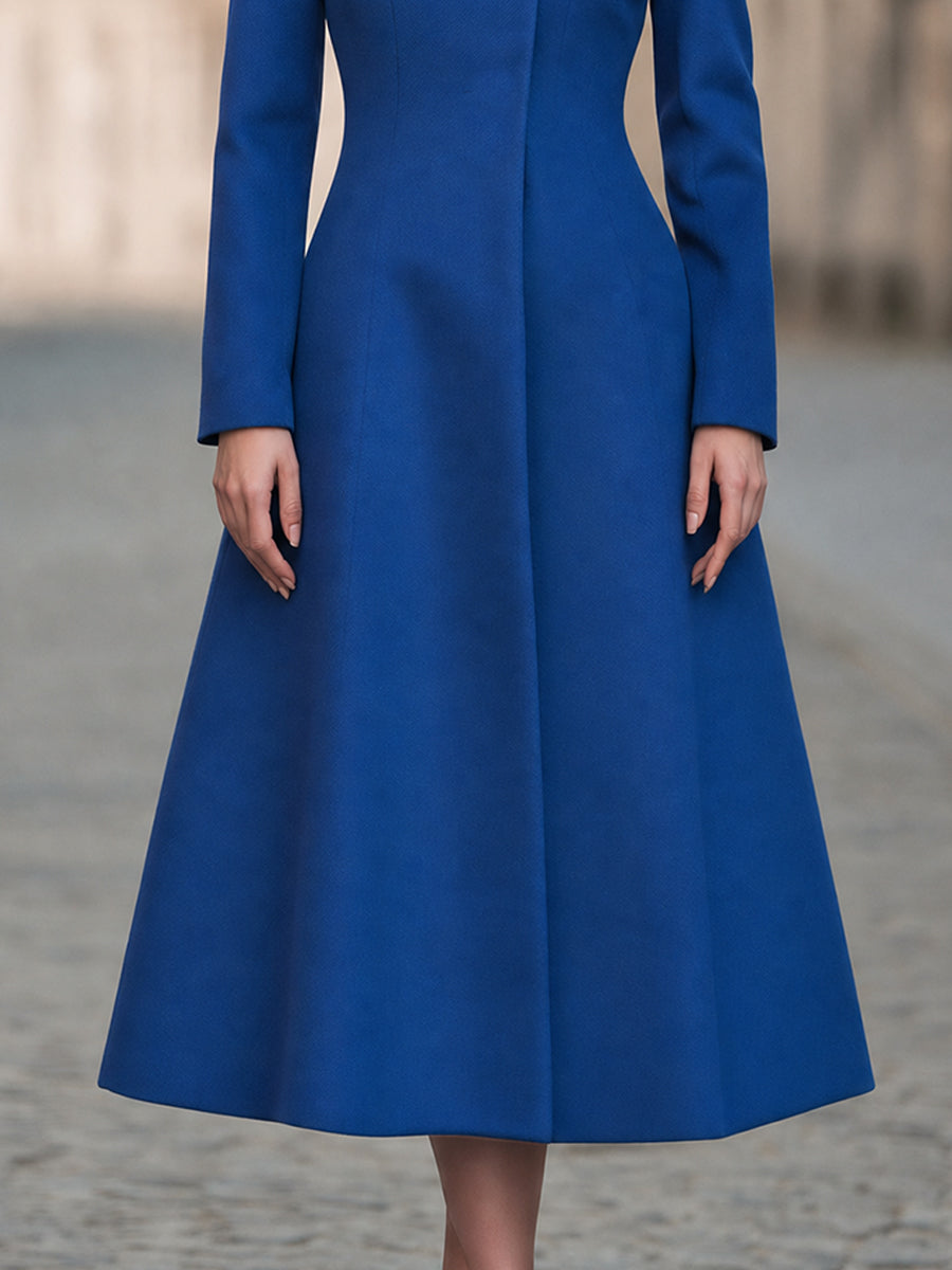 Sculpted High-Neck A-Line Midi Coat