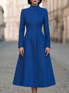 Sculpted High-Neck A-Line Midi Coat
