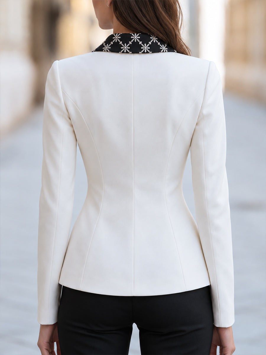 Embellished Contrast-Collar Tailored Blazer