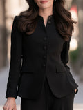 Satin-Trimmed Stand-Collar Single-Breasted Tailored Blazer