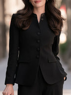 Satin-Trimmed Stand-Collar Single-Breasted Tailored Blazer