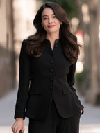 Satin-Trimmed Stand-Collar Single-Breasted Tailored Blazer