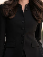 Satin-Trimmed Stand-Collar Single-Breasted Tailored Blazer