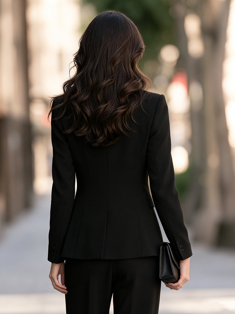 Satin-Trimmed Stand-Collar Single-Breasted Tailored Blazer