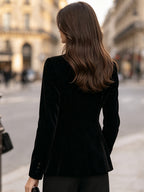Stand-Collar Single-Breasted Velvet Tailored Blazer