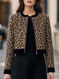 Velvet Trim Leopard Print Zip Jacket