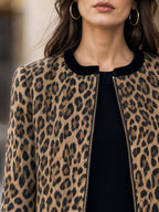 Velvet Trim Leopard Print Zip Jacket