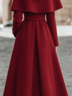 Wool Draped Cape-Collar Belted Wrap Fit-and-Flare Maxi Coat