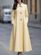 Wool Peter Pan Collar Engraved Button A-Line Flared Maxi Coat