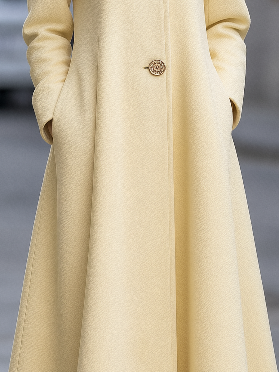Wool Peter Pan Collar Engraved Button A-Line Flared Maxi Coat
