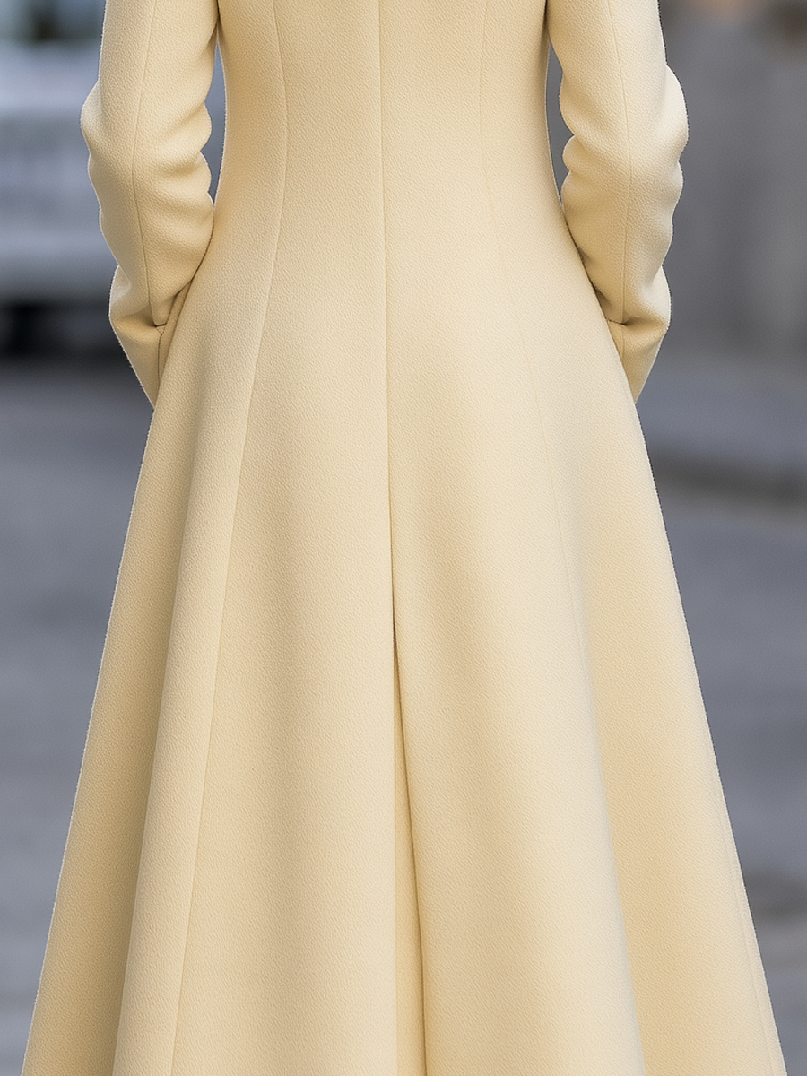 Wool Peter Pan Collar Engraved Button A-Line Flared Maxi Coat