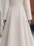 Plush Wool Stand-Collar Concealed Placket Princess-Seam Fit-and-Flare Midi Coat