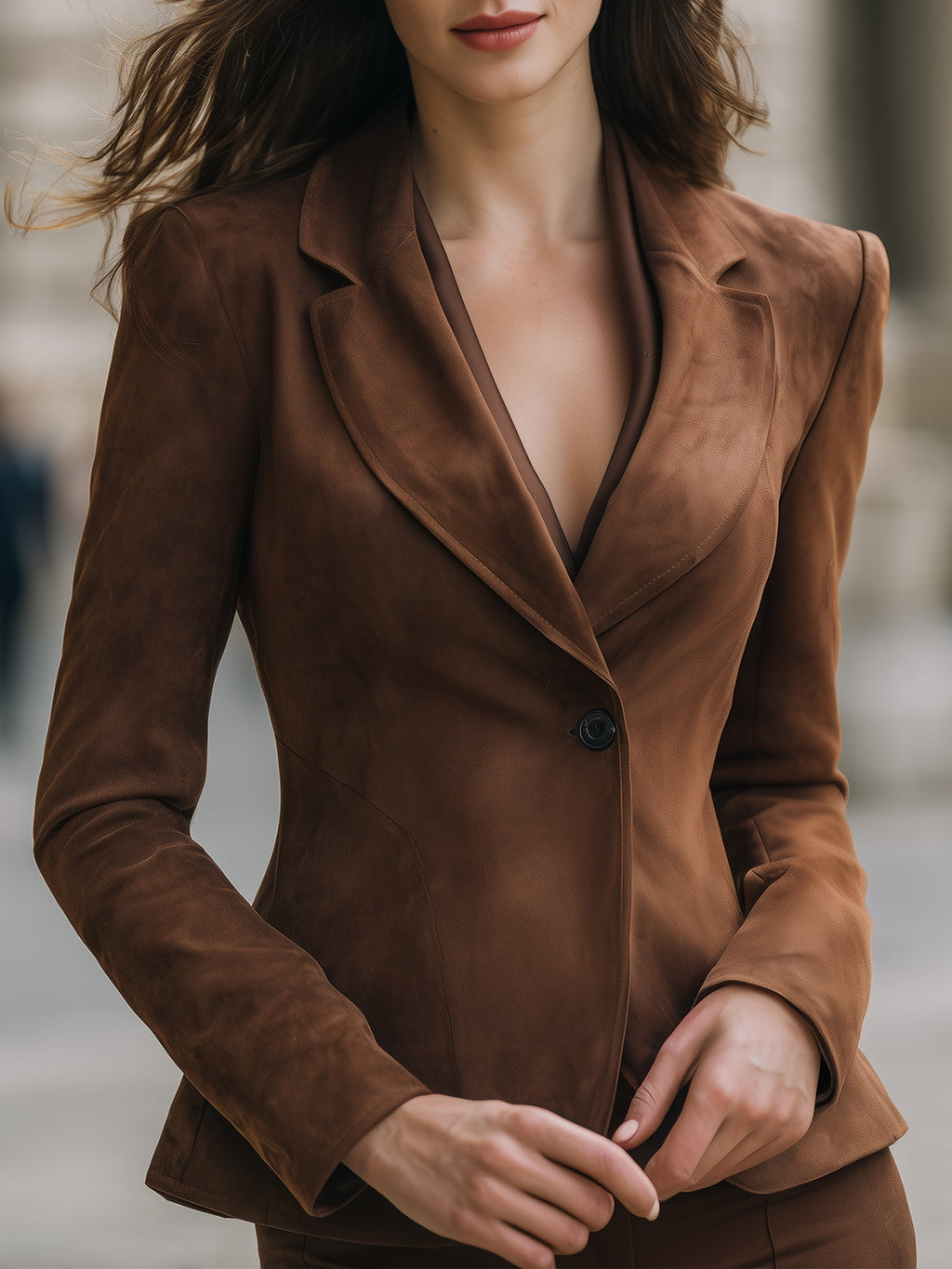 Suede Tailored Single-Button Blazer