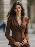 Suede Tailored Single-Button Blazer