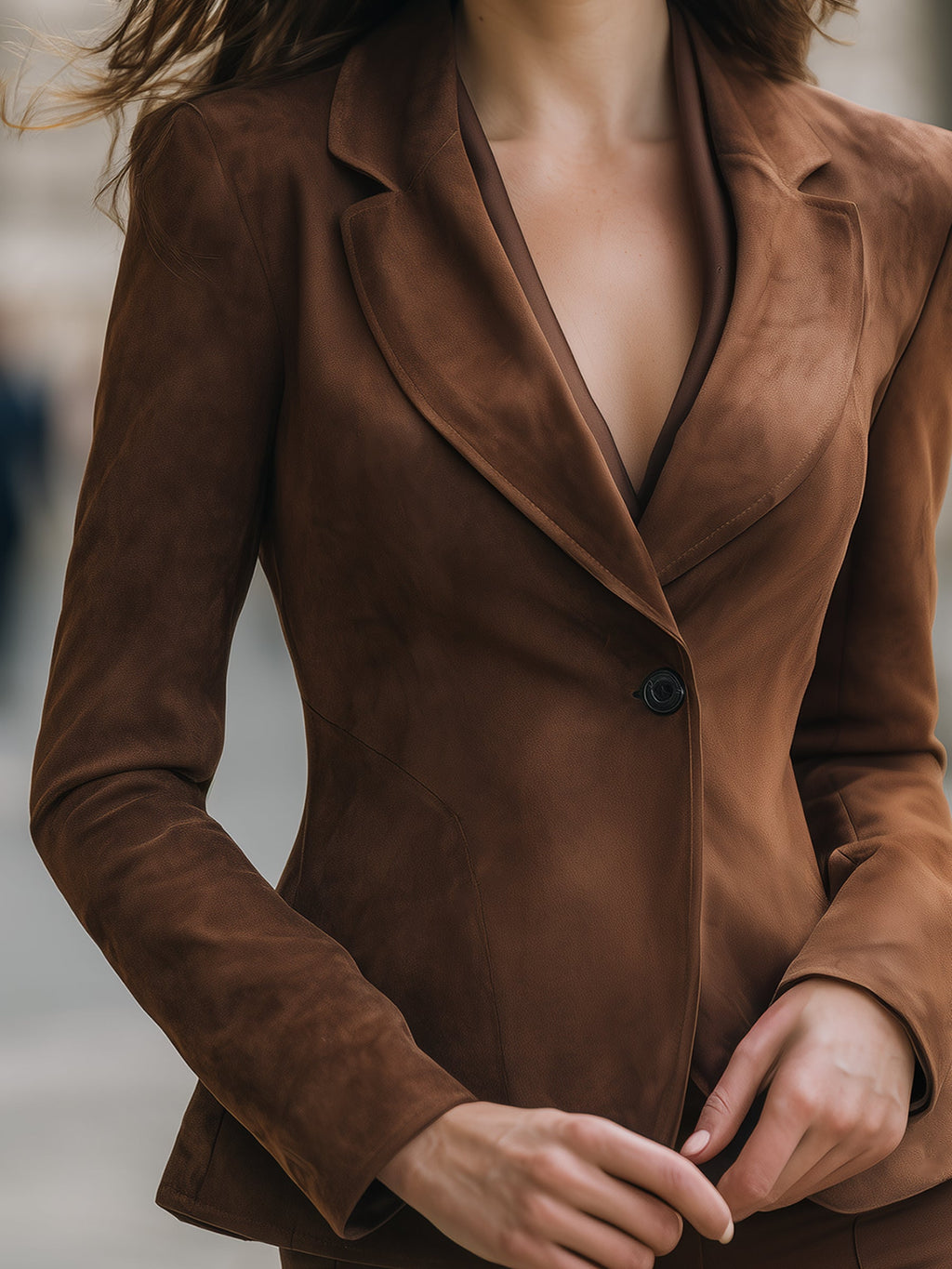 Suede Tailored Single-Button Blazer