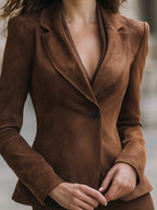 Suede Tailored Single-Button Blazer