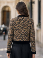 Velvet Trim Leopard Print Zip Jacket