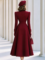 Women's Vintage Double-Breasted Belted Wool-Blend Long Coat