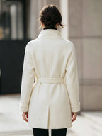 High-Stand Collar Belted Gold Buttons Woolen Coat