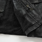 Elegante chaqueta motera larga de cuero