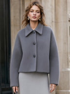 Notched Lapel Button-Front Textured Short Coat