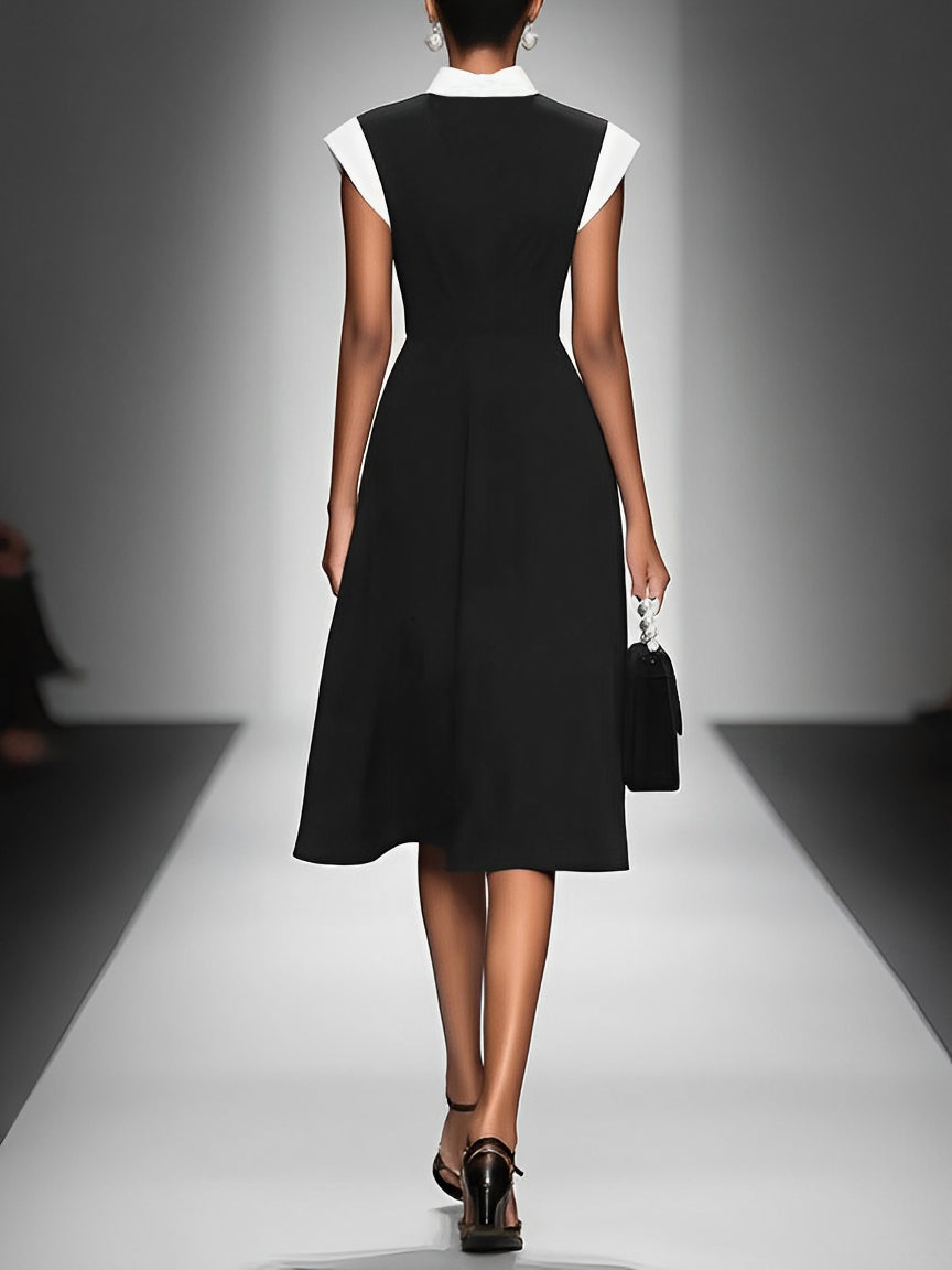 Vestido Midi de Mujer con Cuello Cuadrado y Mangas Cortas Colorblock MDA2447F4Y