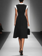 Vestido Midi de Mujer con Cuello Cuadrado y Mangas Cortas Colorblock MDA2447F4Y
