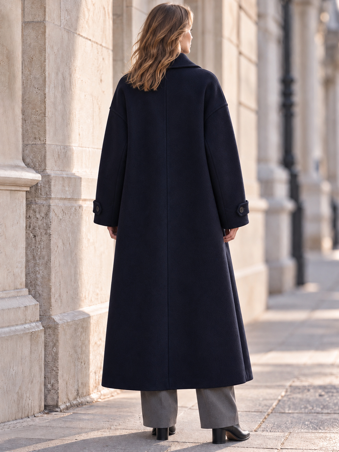 Oversized Long Wool Blend Coat with Notched Lapel