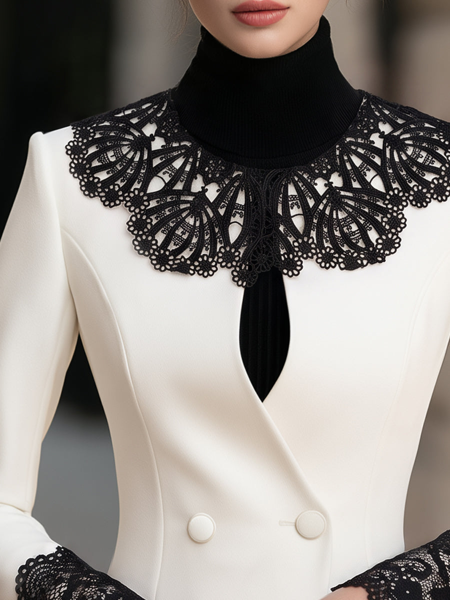 Lace Collar Double-Breasted Tailored Blazer