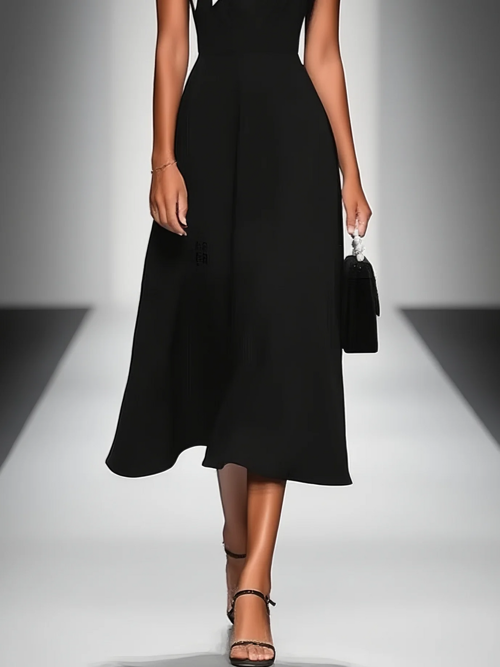 Vestido Midi de Mujer con Cuello Cuadrado y Mangas Cortas Colorblock MDA2447F4Y