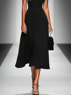 Vestido Midi de Mujer con Cuello Cuadrado y Mangas Cortas Colorblock MDA2447F4Y