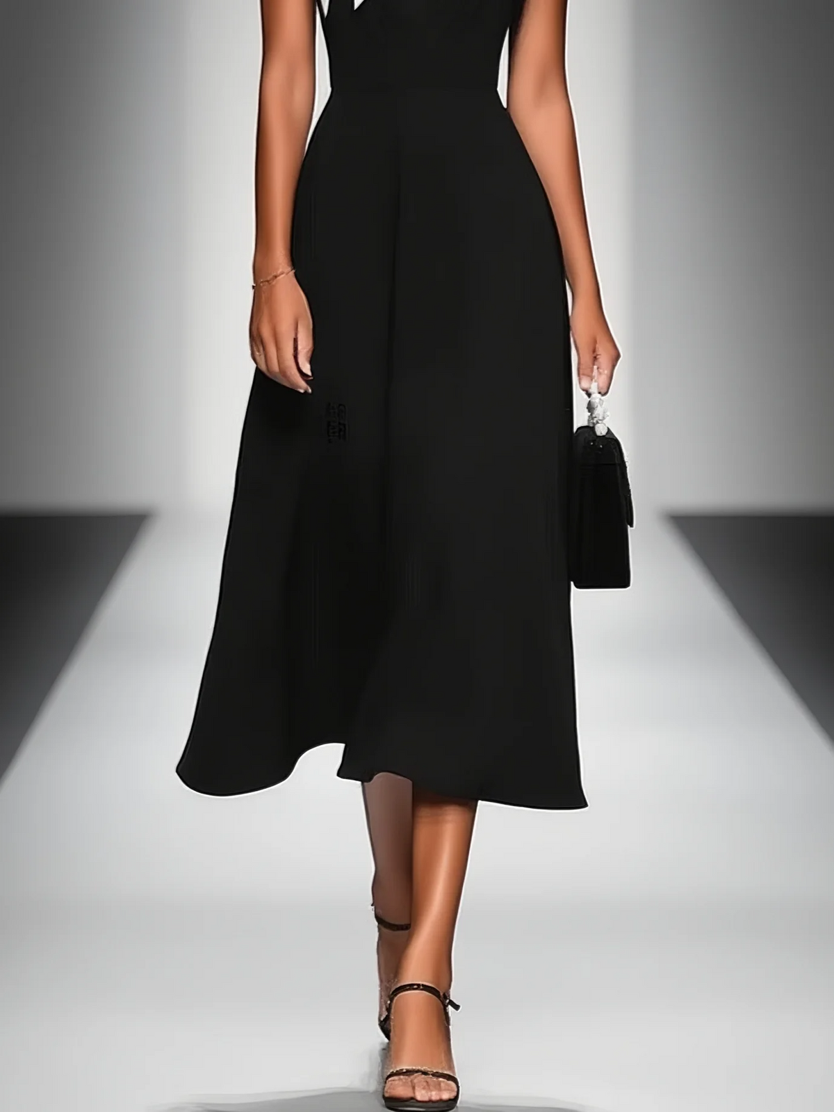 Vestido Midi de Mujer con Cuello Cuadrado y Mangas Cortas Colorblock MDA2447F4Y
