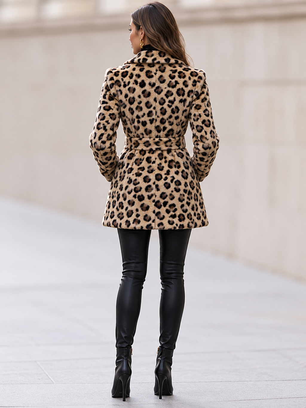 Leopard Faux Fur Belted Jacket