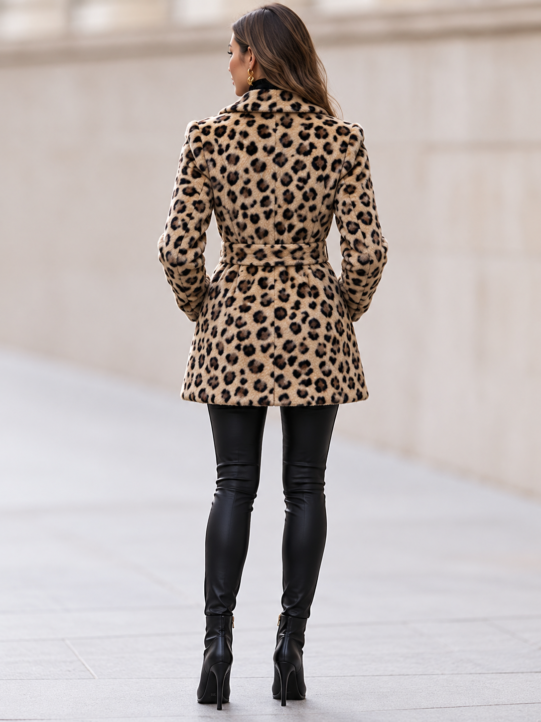 Leopard Faux Fur Belted Jacket